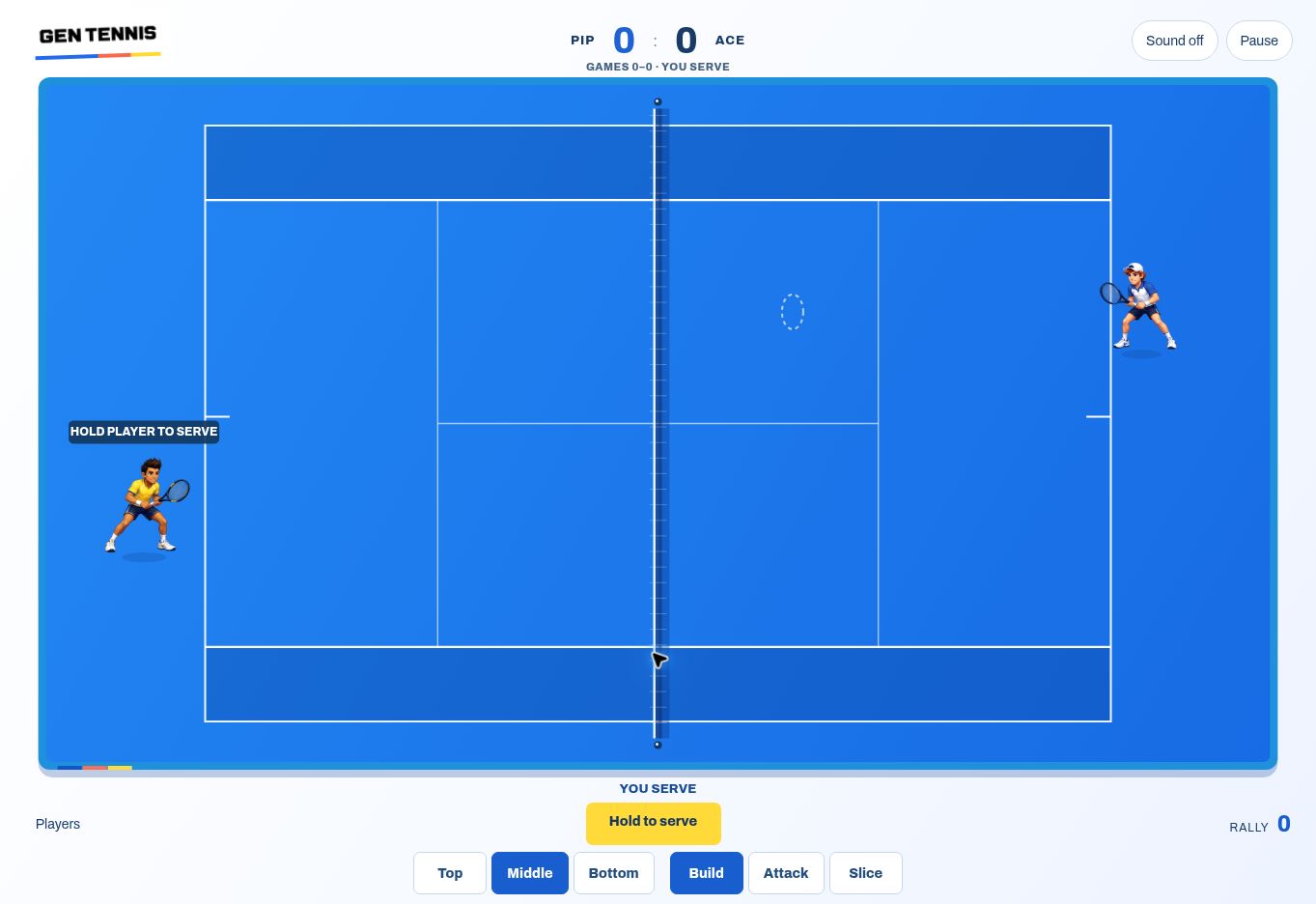 Next Point tennis game with its court and match controls